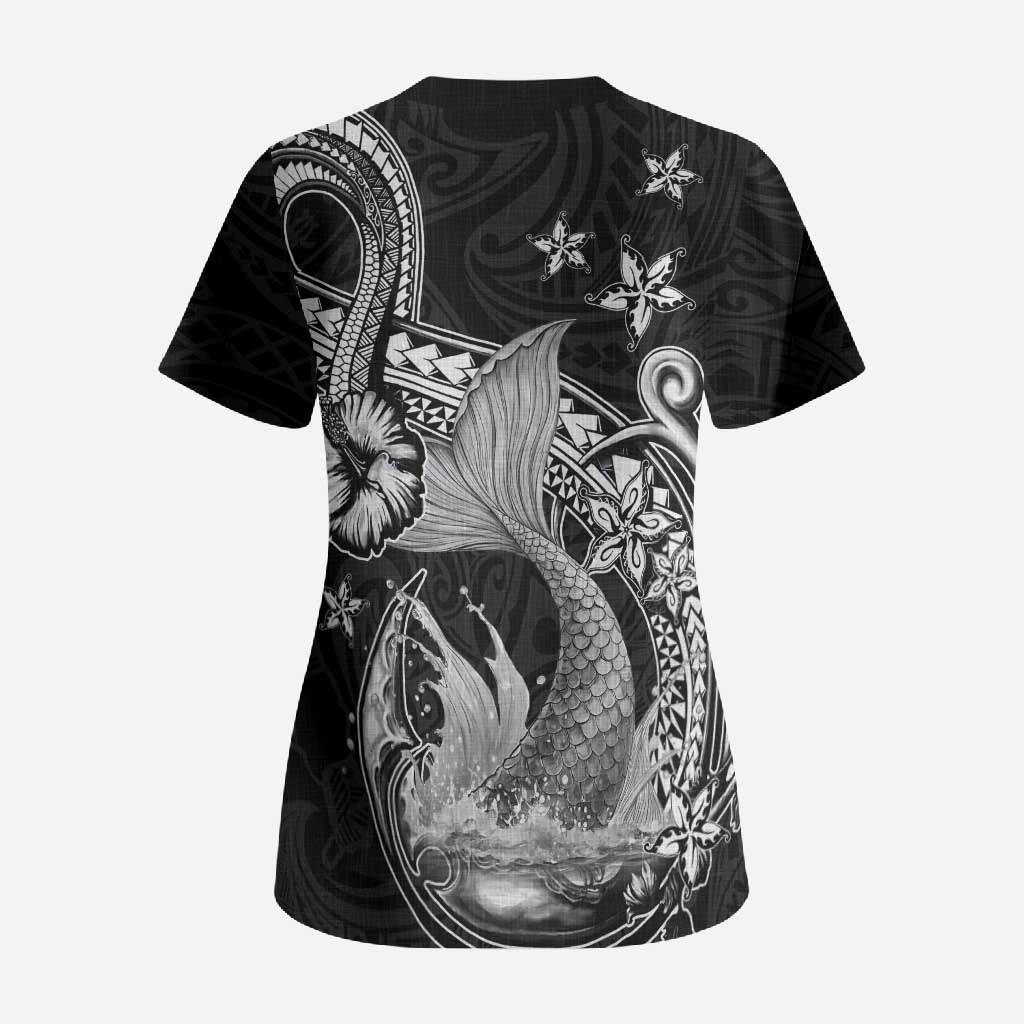 Hawaii Mermaid Monotone Scrub Top Polynesian Pattern Fish Hook LT01 - Polynesian Pride