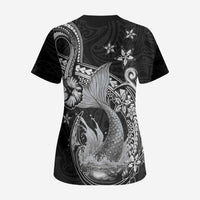 Hawaii Mermaid Monotone Scrub Top Polynesian Pattern Fish Hook LT01 - Polynesian Pride