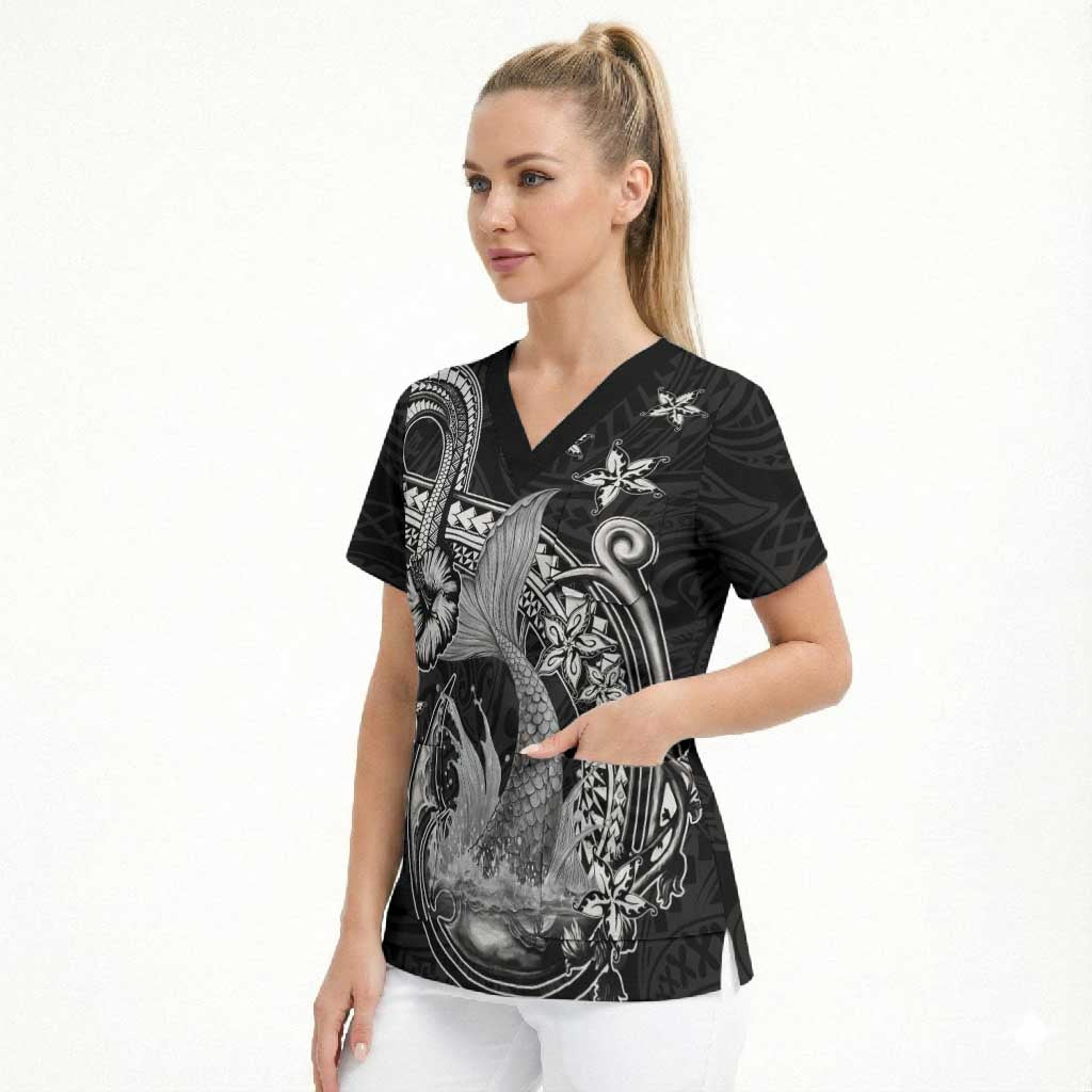 Hawaii Mermaid Monotone Scrub Top Polynesian Pattern Fish Hook LT01 - Polynesian Pride