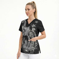Hawaii Mermaid Monotone Scrub Top Polynesian Pattern Fish Hook LT01 - Polynesian Pride