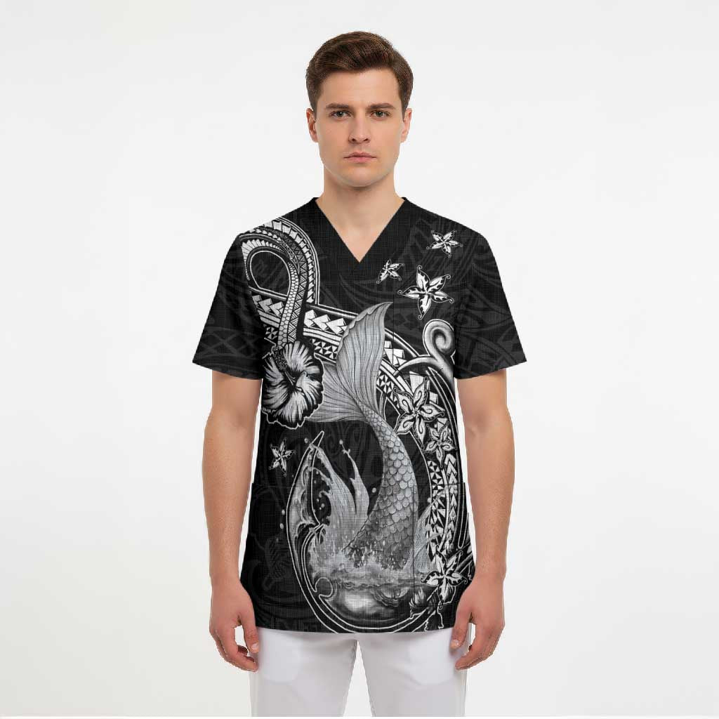Hawaii Mermaid Monotone Scrub Top Polynesian Pattern Fish Hook LT01 - Polynesian Pride