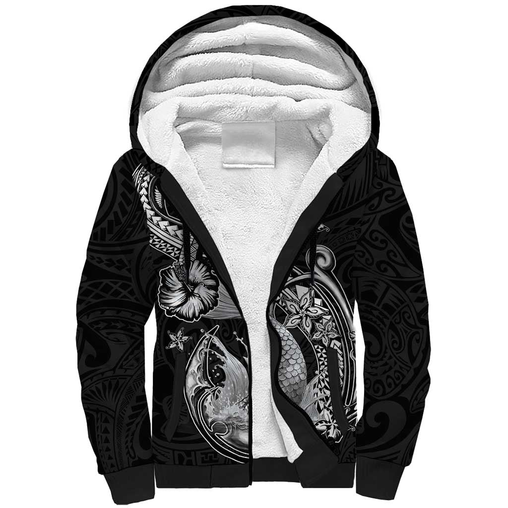 Hawaii Mermaid Monotone Sherpa Hoodie Polynesian Pattern Fish Hook LT01 Unisex Black - Polynesian Pride