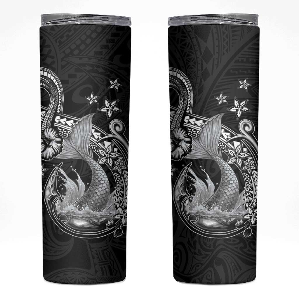 Hawaii Mermaid Monotone Skinny Tumbler Polynesian Pattern Fish Hook LT01 Black - Polynesian Pride