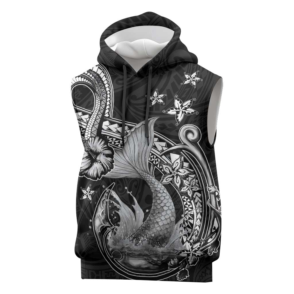 Hawaii Mermaid Monotone Sleeveless Hoodie Polynesian Pattern Fish Hook