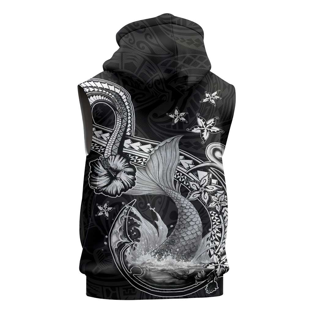 Hawaii Mermaid Monotone Sleeveless Hoodie Polynesian Pattern Fish Hook