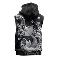 Hawaii Mermaid Monotone Sleeveless Hoodie Polynesian Pattern Fish Hook