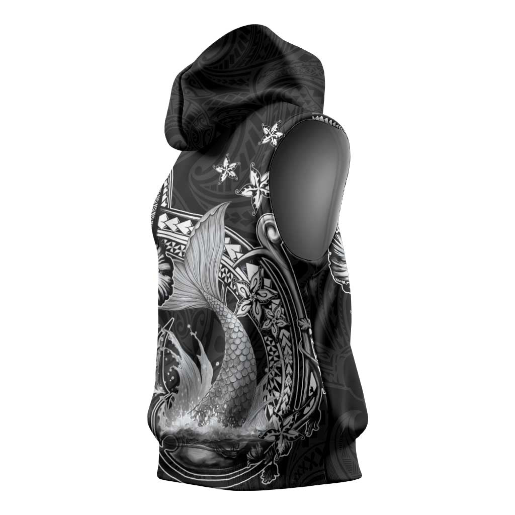 Hawaii Mermaid Monotone Sleeveless Hoodie Polynesian Pattern Fish Hook