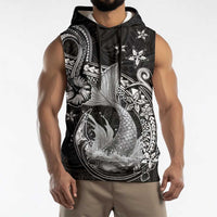 Hawaii Mermaid Monotone Sleeveless Hoodie Polynesian Pattern Fish Hook