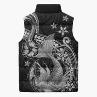 Hawaii Mermaid Monotone Sleeveless Puffer Jacket Polynesian Pattern Fish Hook