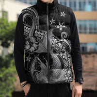 Hawaii Mermaid Monotone Sleeveless Puffer Jacket Polynesian Pattern Fish Hook