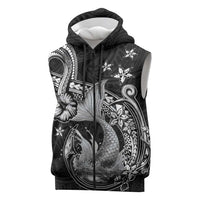 Hawaii Mermaid Monotone Sleeveless Zip Hoodie Polynesian Pattern Fish Hook LT01 Black - Polynesian Pride