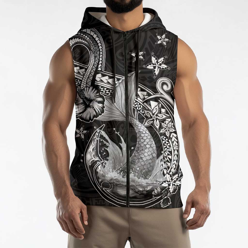 Hawaii Mermaid Monotone Sleeveless Zip Hoodie Polynesian Pattern Fish Hook LT01 - Polynesian Pride