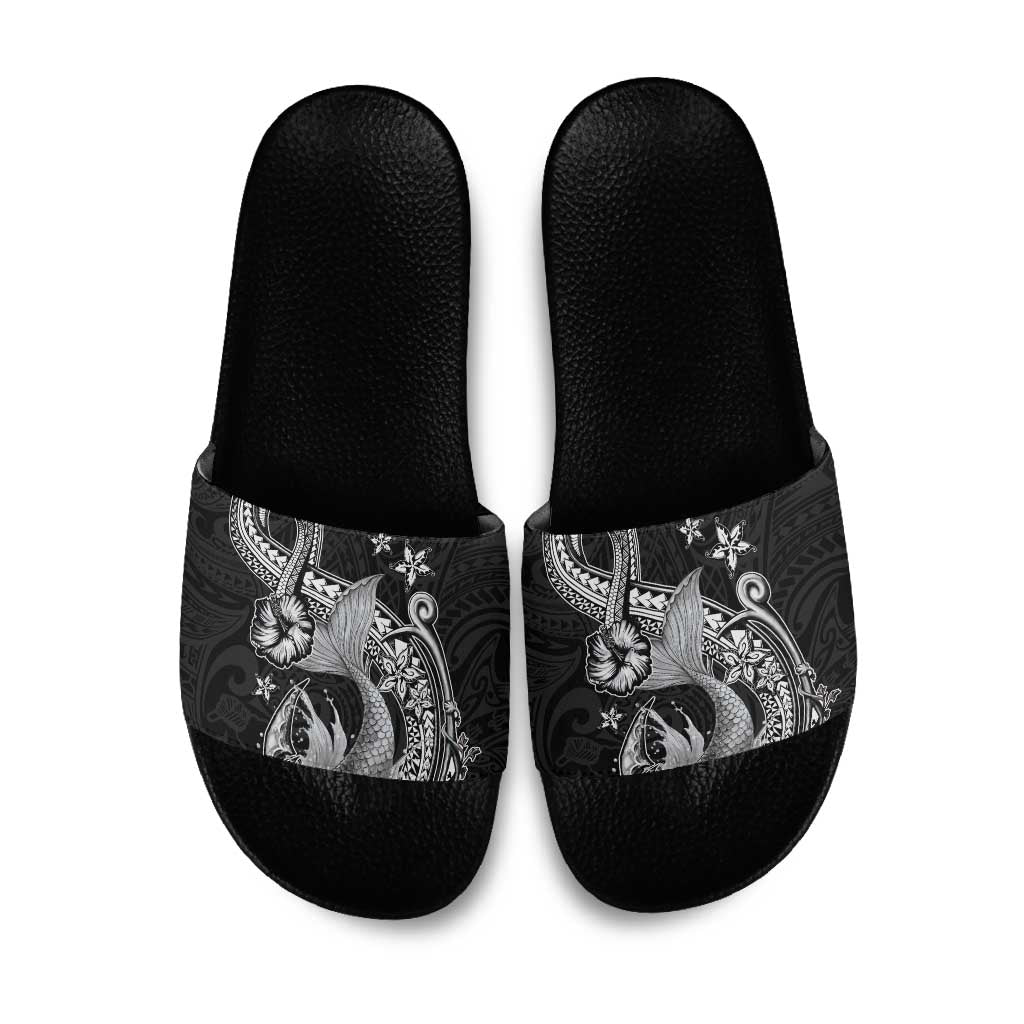Hawaii Mermaid Monotone Slide Sandals Polynesian Pattern Fish Hook LT01 Black - Polynesian Pride