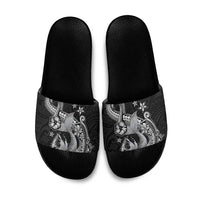 Hawaii Mermaid Monotone Slide Sandals Polynesian Pattern Fish Hook LT01 Black - Polynesian Pride