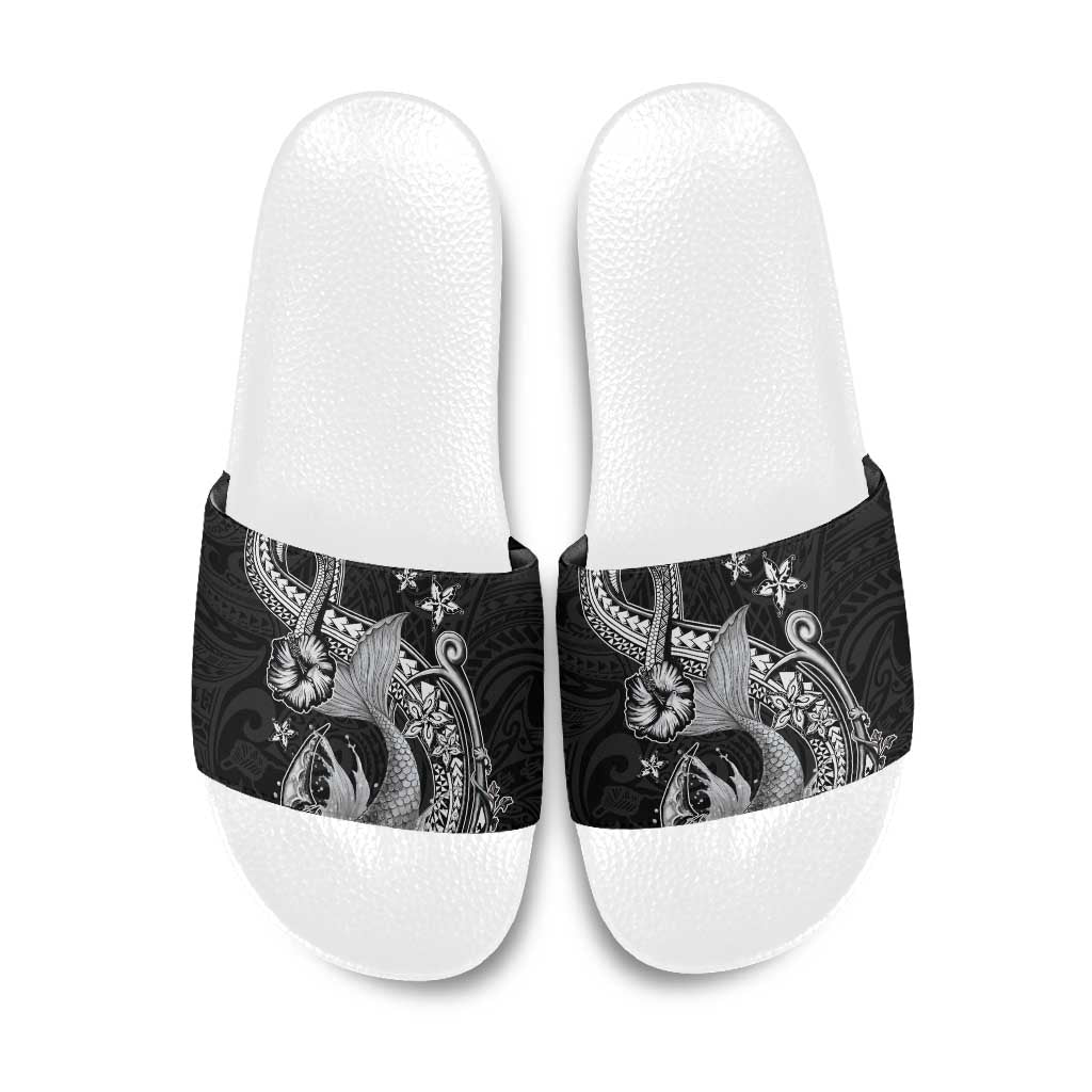 Hawaii Mermaid Monotone Slide Sandals Polynesian Pattern Fish Hook LT01 Black - Polynesian Pride