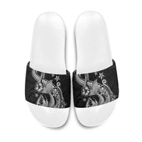 Hawaii Mermaid Monotone Slide Sandals Polynesian Pattern Fish Hook LT01 Black - Polynesian Pride