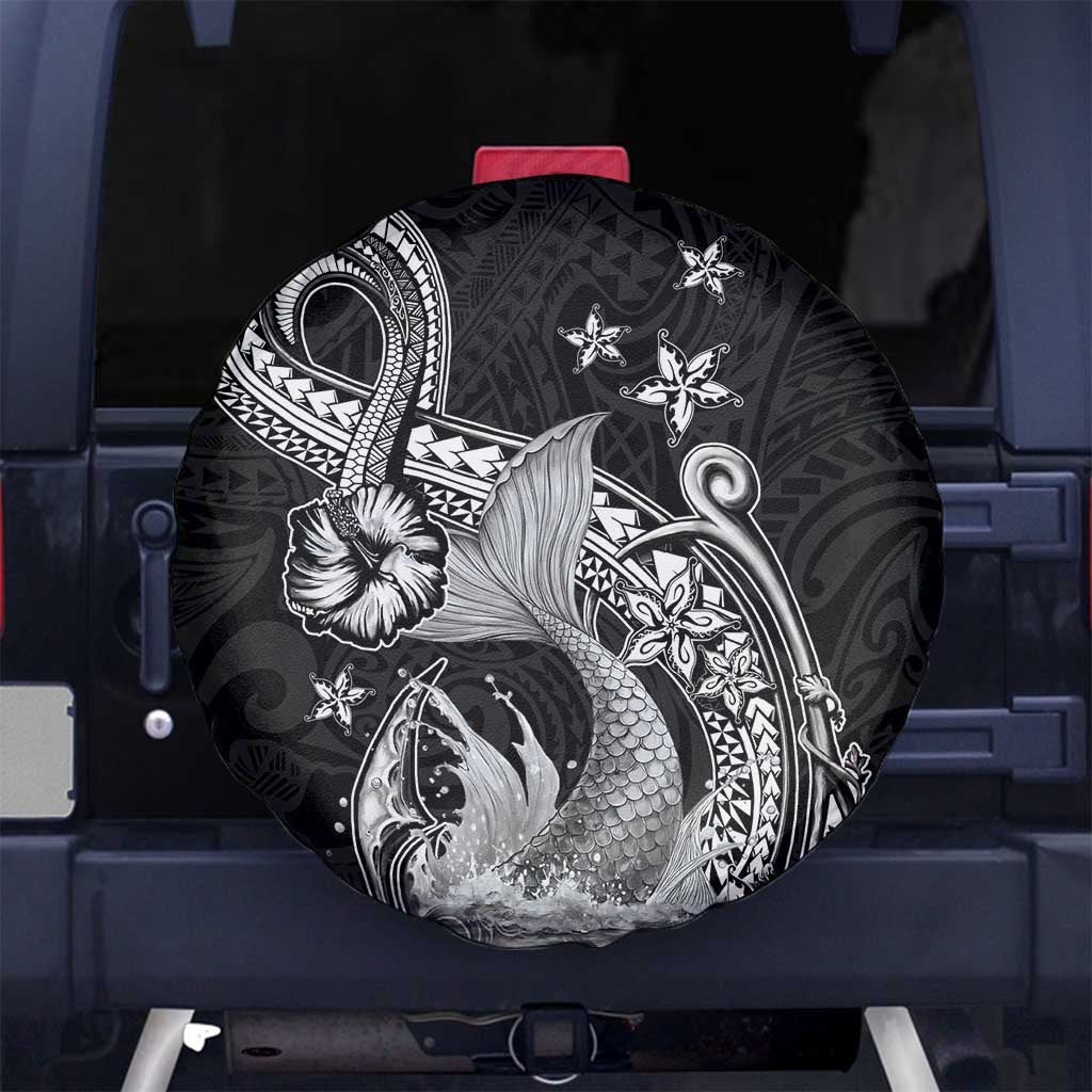 Hawaii Mermaid Monotone Spare Tire Cover Polynesian Pattern Fish Hook LT01 No hole Black - Polynesian Pride