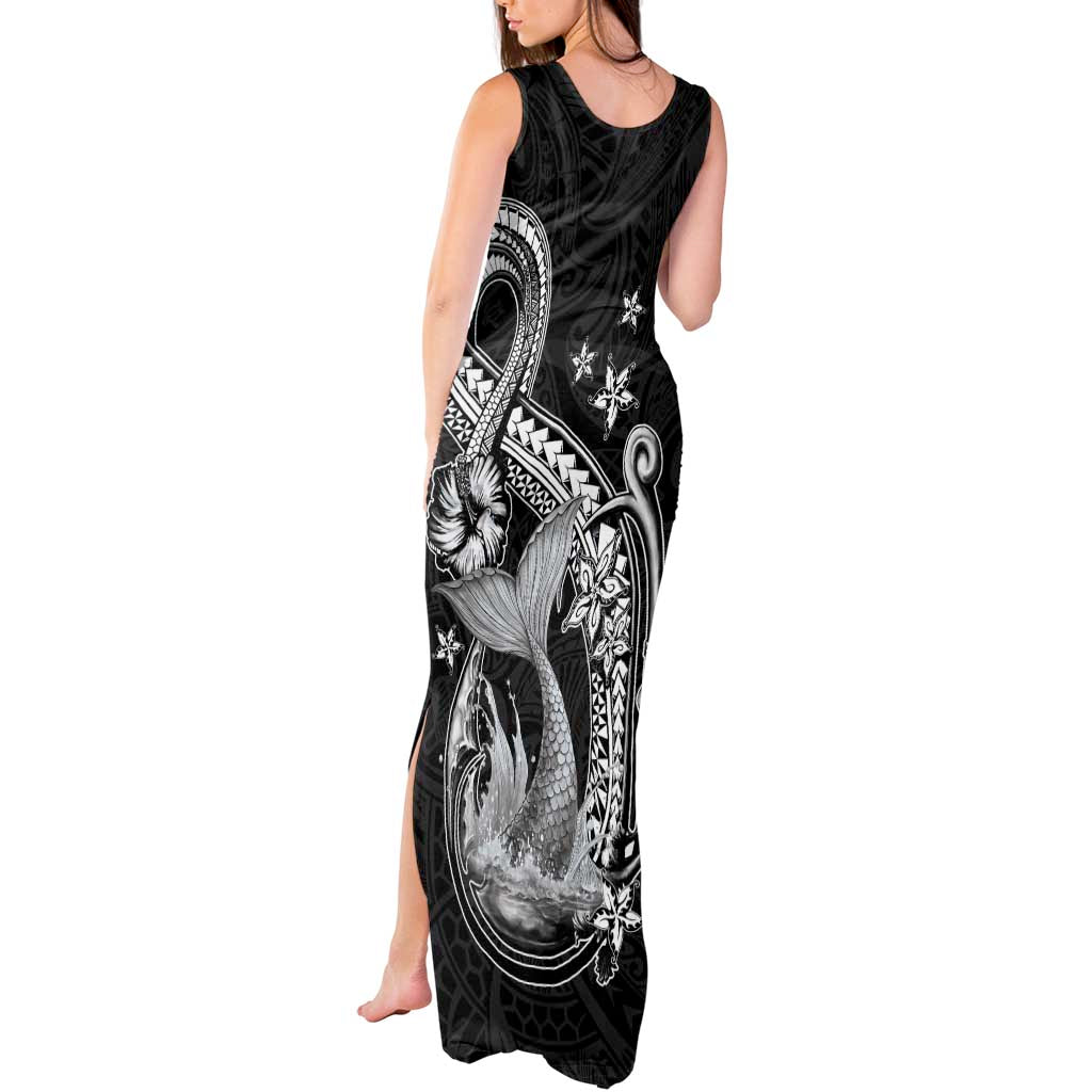 Hawaii Mermaid Monotone Tank Maxi Dress Polynesian Pattern Fish Hook LT01 - Polynesian Pride