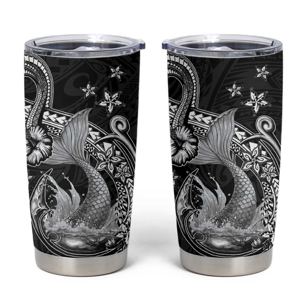 Hawaii Mermaid Monotone Tumbler Cup Polynesian Pattern Fish Hook LT01 Black - Polynesian Pride