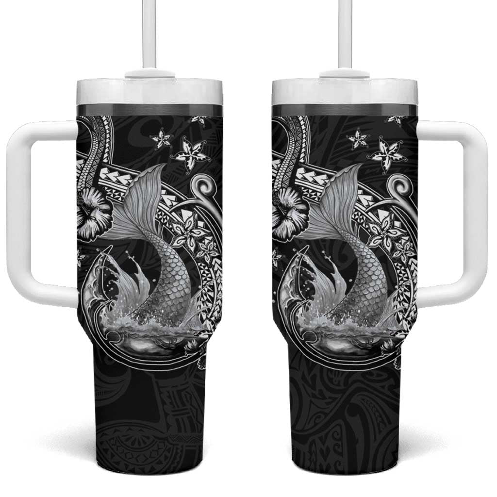 Hawaii Mermaid Monotone Tumbler With Handle Polynesian Pattern Fish Hook LT01 One Size: 40 oz Black - Polynesian Pride