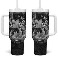 Hawaii Mermaid Monotone Tumbler With Handle Polynesian Pattern Fish Hook LT01 One Size: 40 oz Black - Polynesian Pride