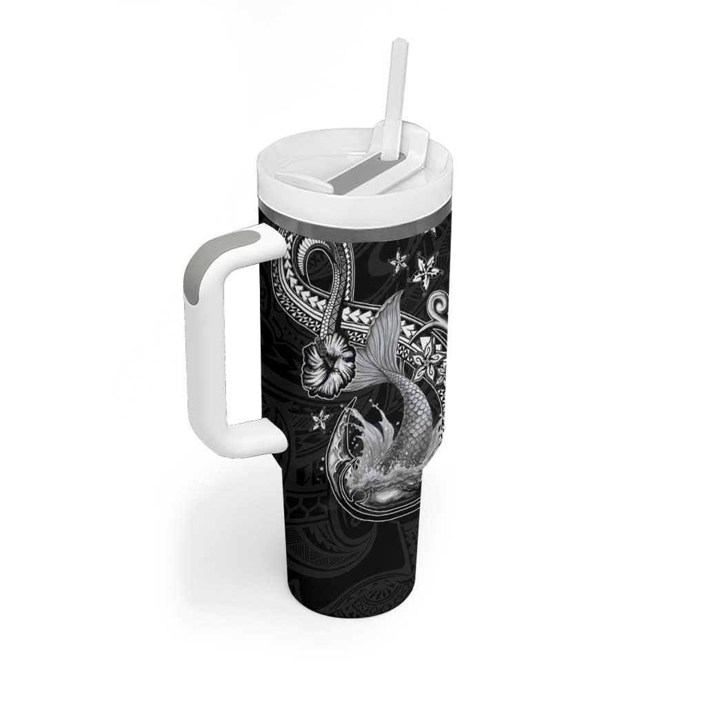 Hawaii Mermaid Monotone Tumbler With Handle Polynesian Pattern Fish Hook LT01 - Polynesian Pride