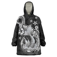 Hawaii Mermaid Monotone Wearable Blanket Hoodie Polynesian Pattern Fish Hook LT01 One Size Black - Polynesian Pride