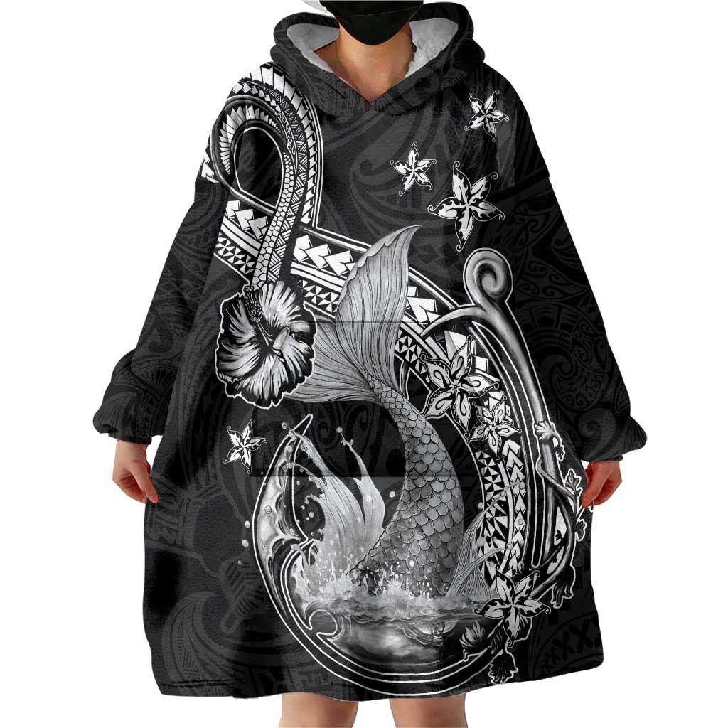 Hawaii Mermaid Monotone Wearable Blanket Hoodie Polynesian Pattern Fish Hook LT01 - Polynesian Pride