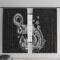 Hawaii Mermaid Monotone Window Curtain Polynesian Pattern Fish Hook LT01 With Hooks Black - Polynesian Pride