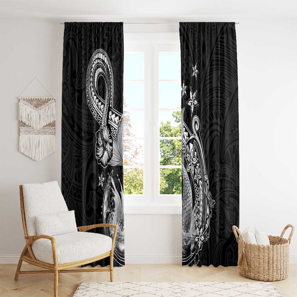 Hawaii Mermaid Monotone Window Curtain Polynesian Pattern Fish Hook LT01 - Polynesian Pride
