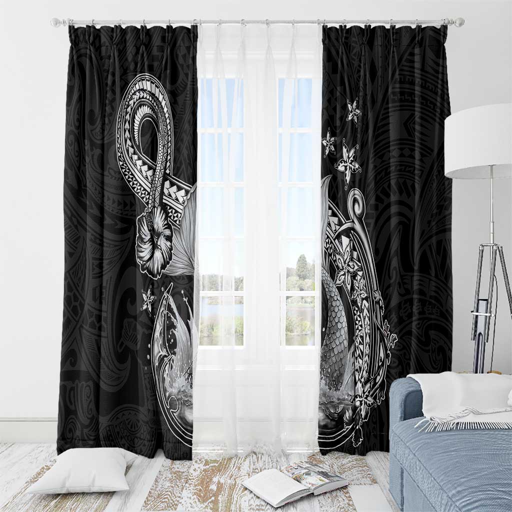 Hawaii Mermaid Monotone Window Curtain Polynesian Pattern Fish Hook LT01 - Polynesian Pride