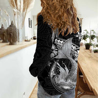 Hawaii Mermaid Monotone Women Casual Shirt Polynesian Pattern Fish Hook LT01 - Polynesian Pride