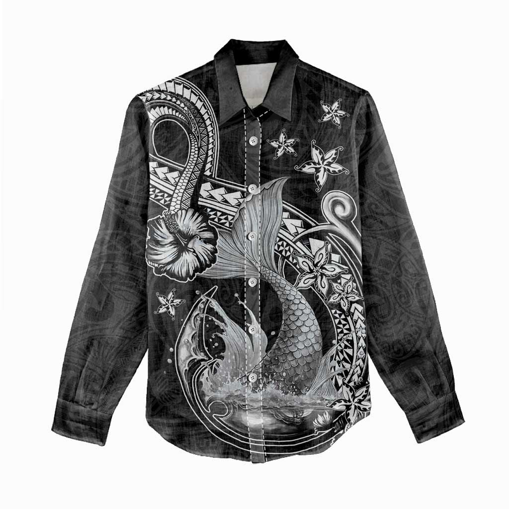 Hawaii Mermaid Monotone Women Casual Shirt Polynesian Pattern Fish Hook LT01 - Polynesian Pride