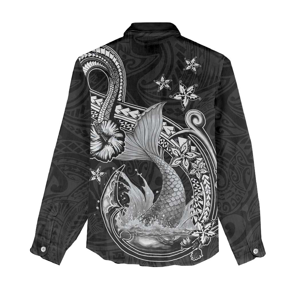 Hawaii Mermaid Monotone Women Casual Shirt Polynesian Pattern Fish Hook LT01 - Polynesian Pride
