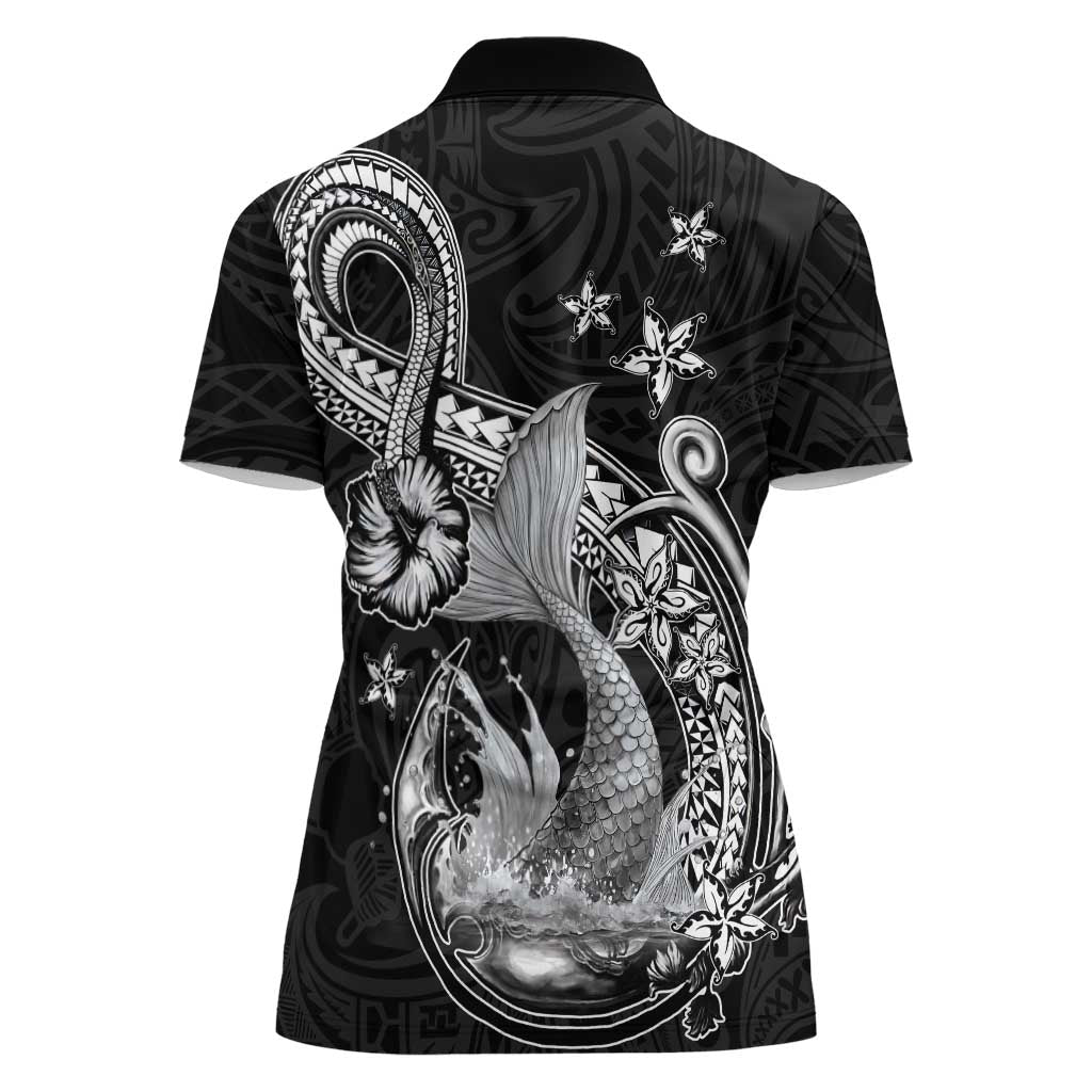Hawaii Mermaid Monotone Women Polo Shirt Polynesian Pattern Fish Hook LT01 - Polynesian Pride