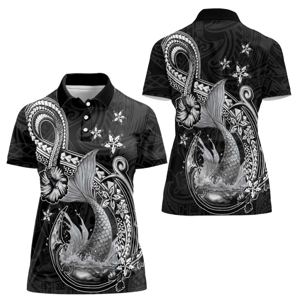 Hawaii Mermaid Monotone Women Polo Shirt Polynesian Pattern Fish Hook LT01 - Polynesian Pride