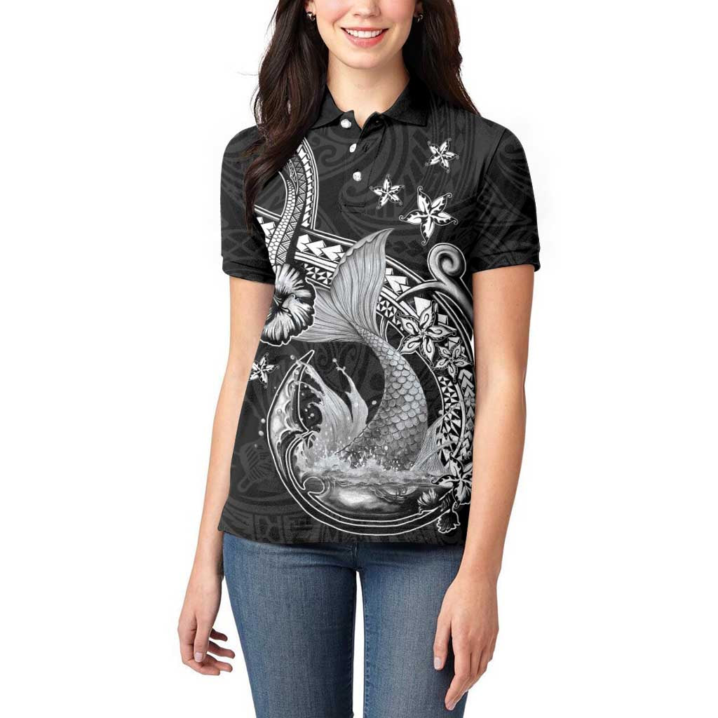 Hawaii Mermaid Monotone Women Polo Shirt Polynesian Pattern Fish Hook LT01 - Polynesian Pride