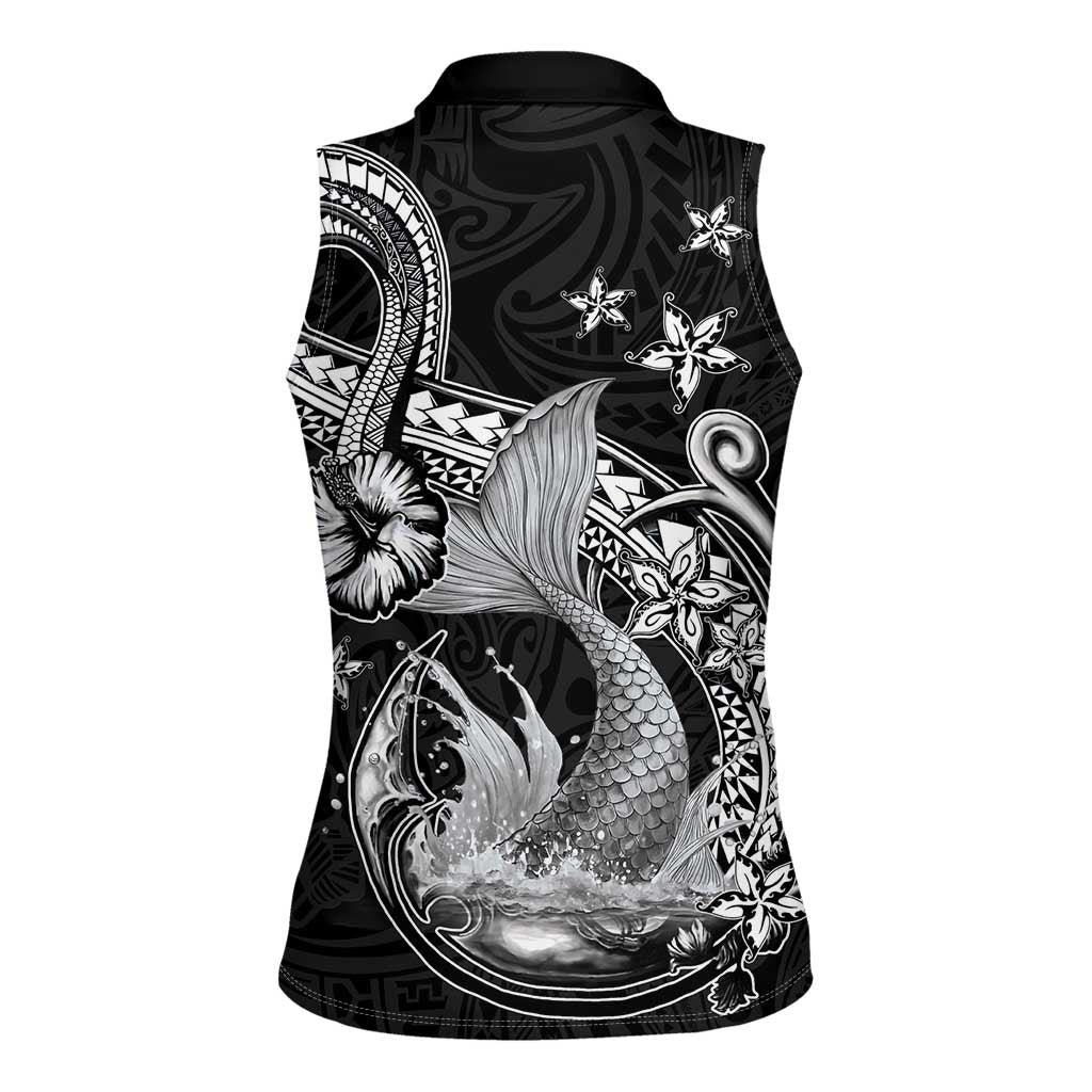 Hawaii Mermaid Monotone Women Sleeveless Polo Shirt Polynesian Pattern Fish Hook LT01 - Polynesian Pride
