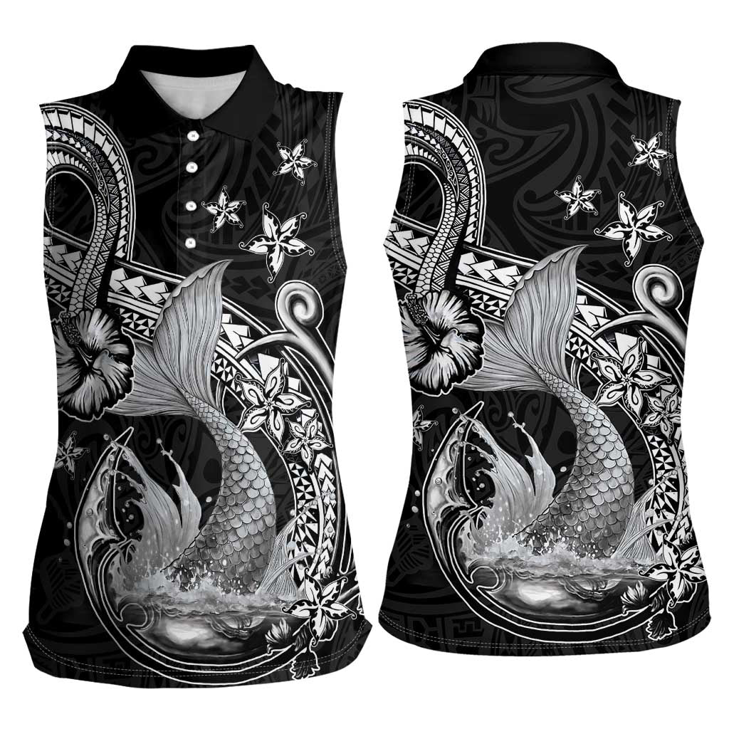 Hawaii Mermaid Monotone Women Sleeveless Polo Shirt Polynesian Pattern Fish Hook LT01 - Polynesian Pride