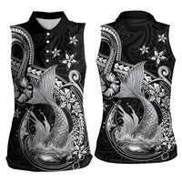 Hawaii Mermaid Monotone Women Sleeveless Polo Shirt Polynesian Pattern Fish Hook LT01 - Polynesian Pride