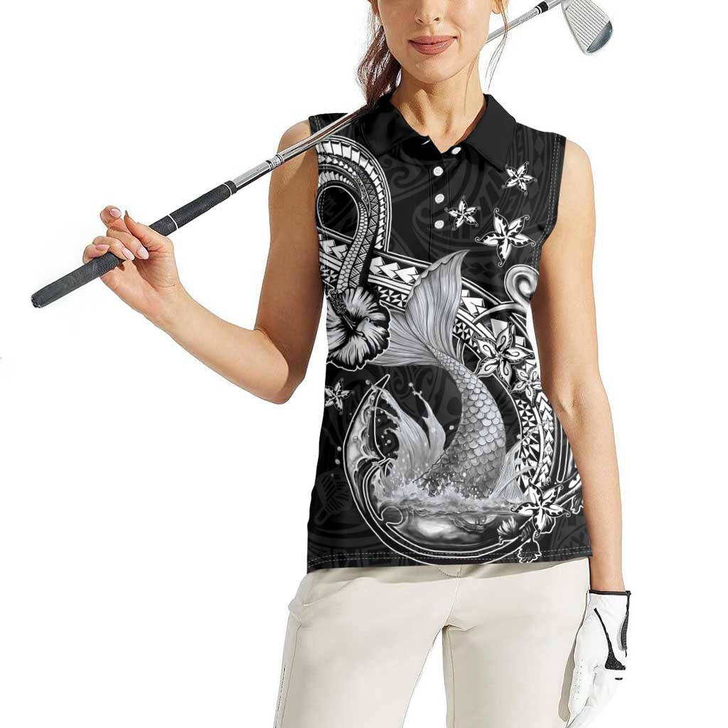 Hawaii Mermaid Monotone Women Sleeveless Polo Shirt Polynesian Pattern Fish Hook LT01 - Polynesian Pride