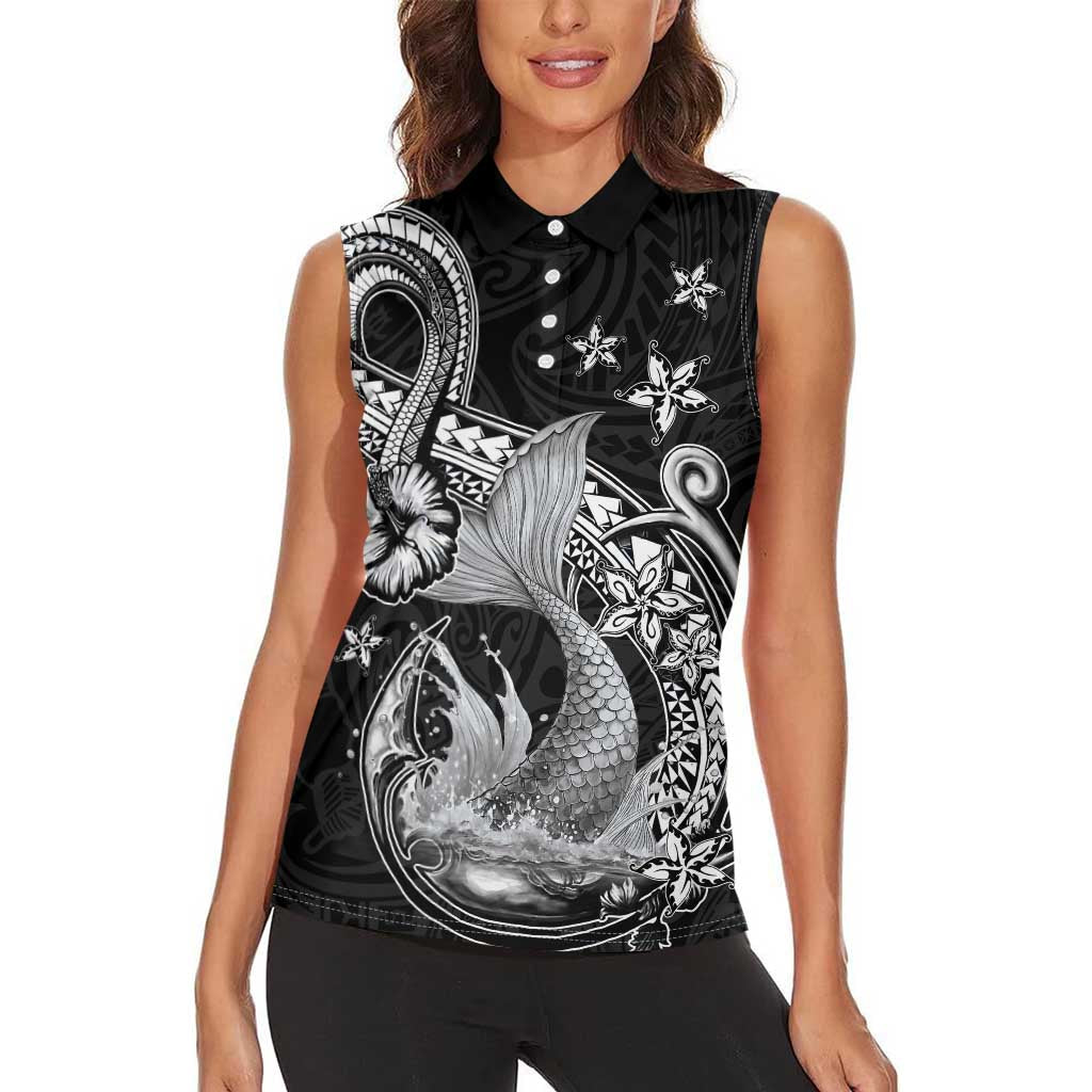 Hawaii Mermaid Monotone Women Sleeveless Polo Shirt Polynesian Pattern Fish Hook LT01 - Polynesian Pride