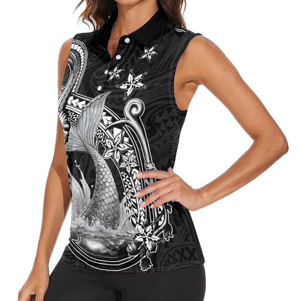 Hawaii Mermaid Monotone Women Sleeveless Polo Shirt Polynesian Pattern Fish Hook LT01 - Polynesian Pride