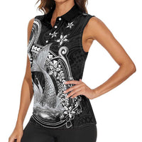 Hawaii Mermaid Monotone Women Sleeveless Polo Shirt Polynesian Pattern Fish Hook LT01 - Polynesian Pride