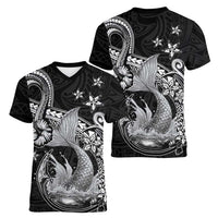 Hawaii Mermaid Monotone Women V-Neck T-Shirt Polynesian Pattern Fish Hook LT01 - Polynesian Pride