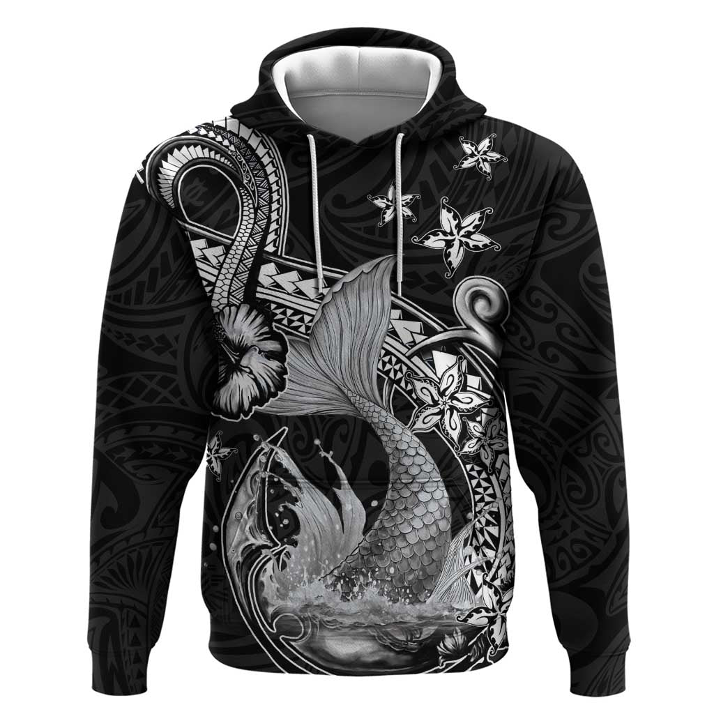 Hawaii Mermaid Monotone Zip Hoodie Polynesian Pattern Fish Hook LT01 Pullover Hoodie Black - Polynesian Pride