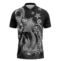 Hawaii Mermaid Monotone Zipper Polo Shirt Polynesian Pattern Fish Hook LT01 Black - Polynesian Pride
