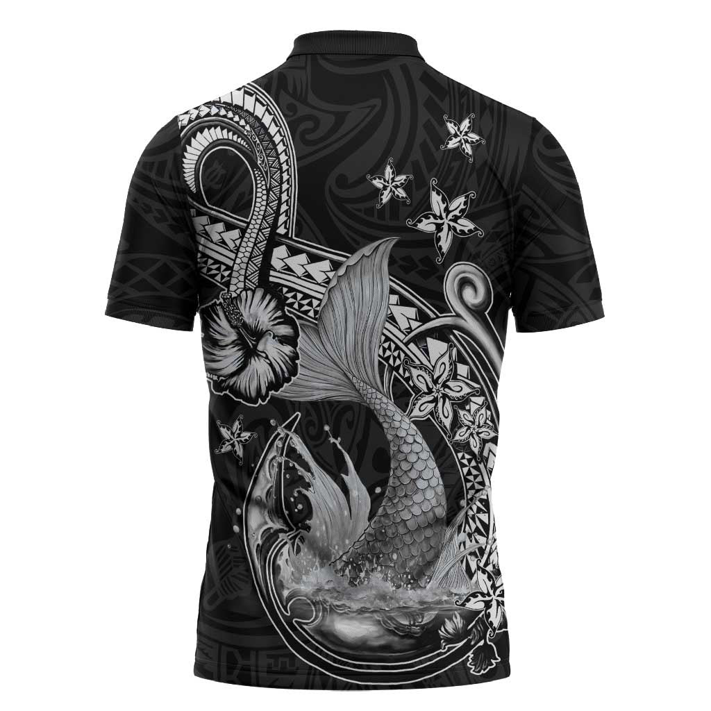 Hawaii Mermaid Monotone Zipper Polo Shirt Polynesian Pattern Fish Hook LT01 - Polynesian Pride