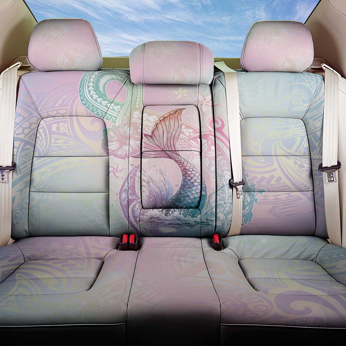 Hawaii Mermaid Sweet Pastel Back Car Seat Cover Polynesian Pattern Fish Hook LT01 One Size Multicolor - Polynesian Pride