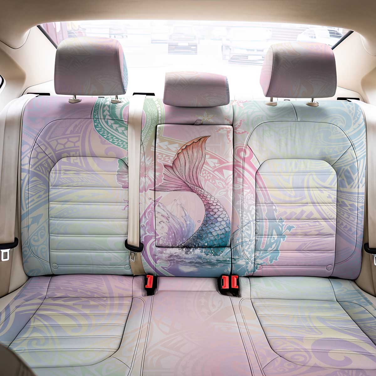 Hawaii Mermaid Sweet Pastel Back Car Seat Cover Polynesian Pattern Fish Hook LT01 - Polynesian Pride